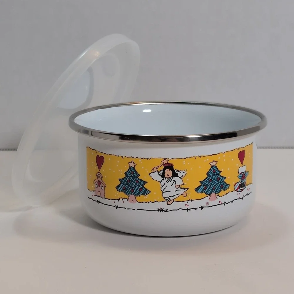 Vintage Christmas Enamel Nesting Storage Bowls - Set Of - 5 Great Condition - Picture 9 of 10
